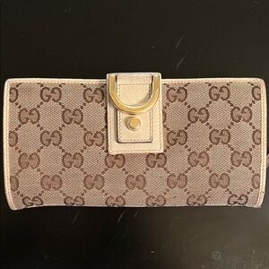 Gucci Beige and Brown GG Canvas Wallet